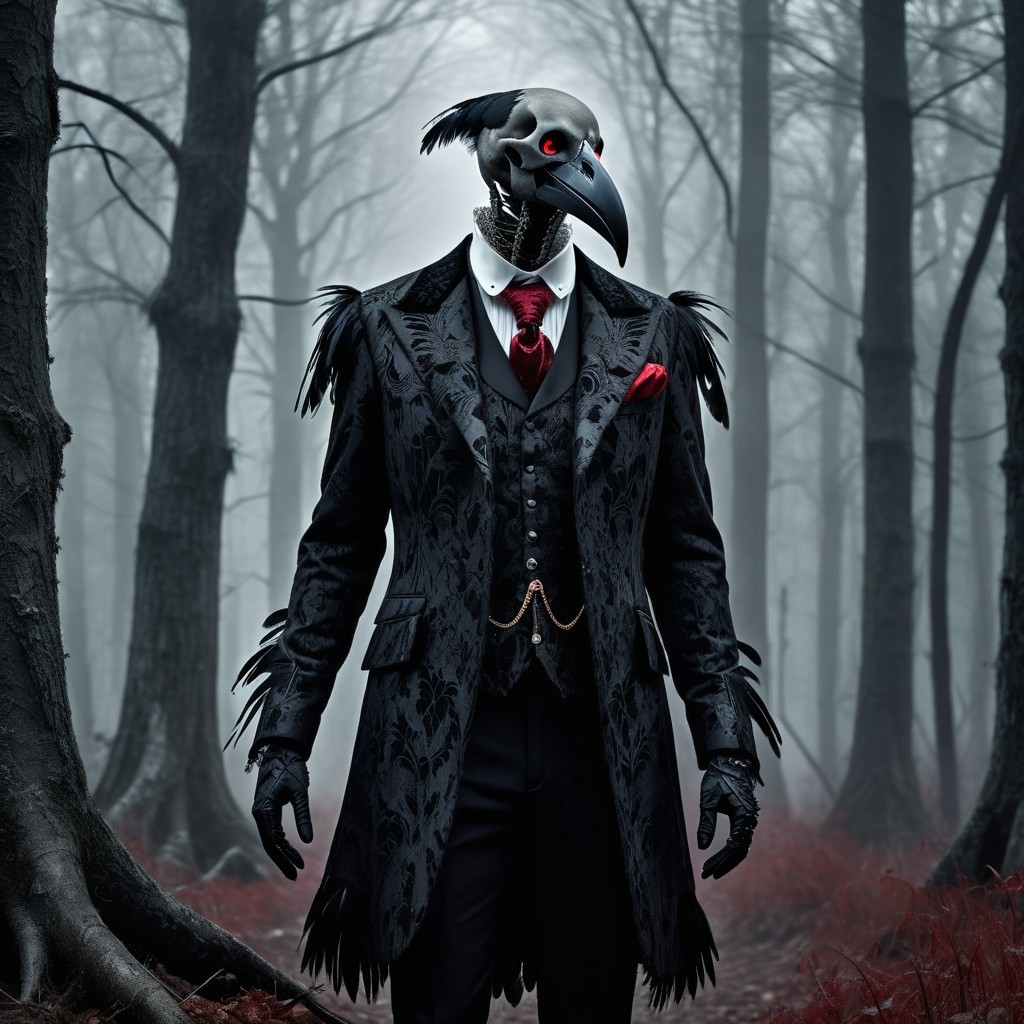 Mysterious Figure in a Shadowy Forest Setting