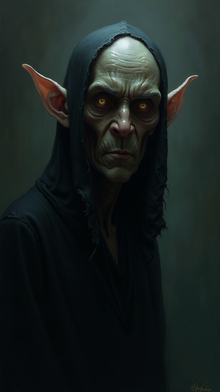 Sinister Gaunt Figure in Dark Hooded Robe
