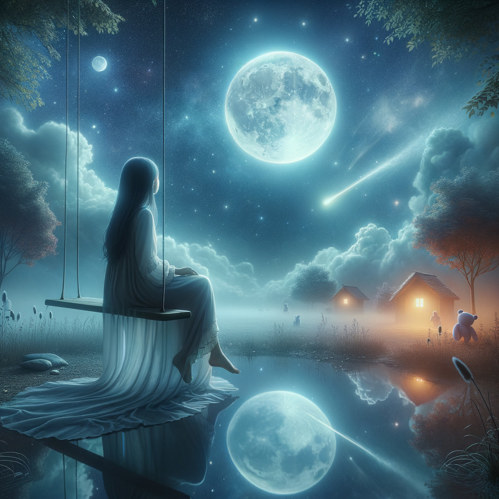 Ethereal Landscape with Girl on Swing Above Lake