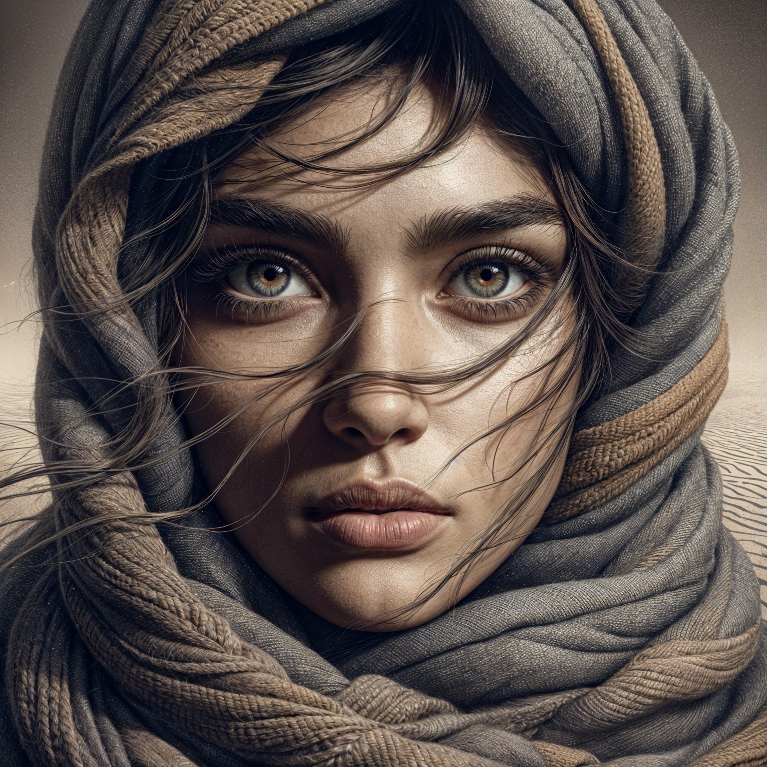 Close-up Portrait of a Young Woman with Scarf