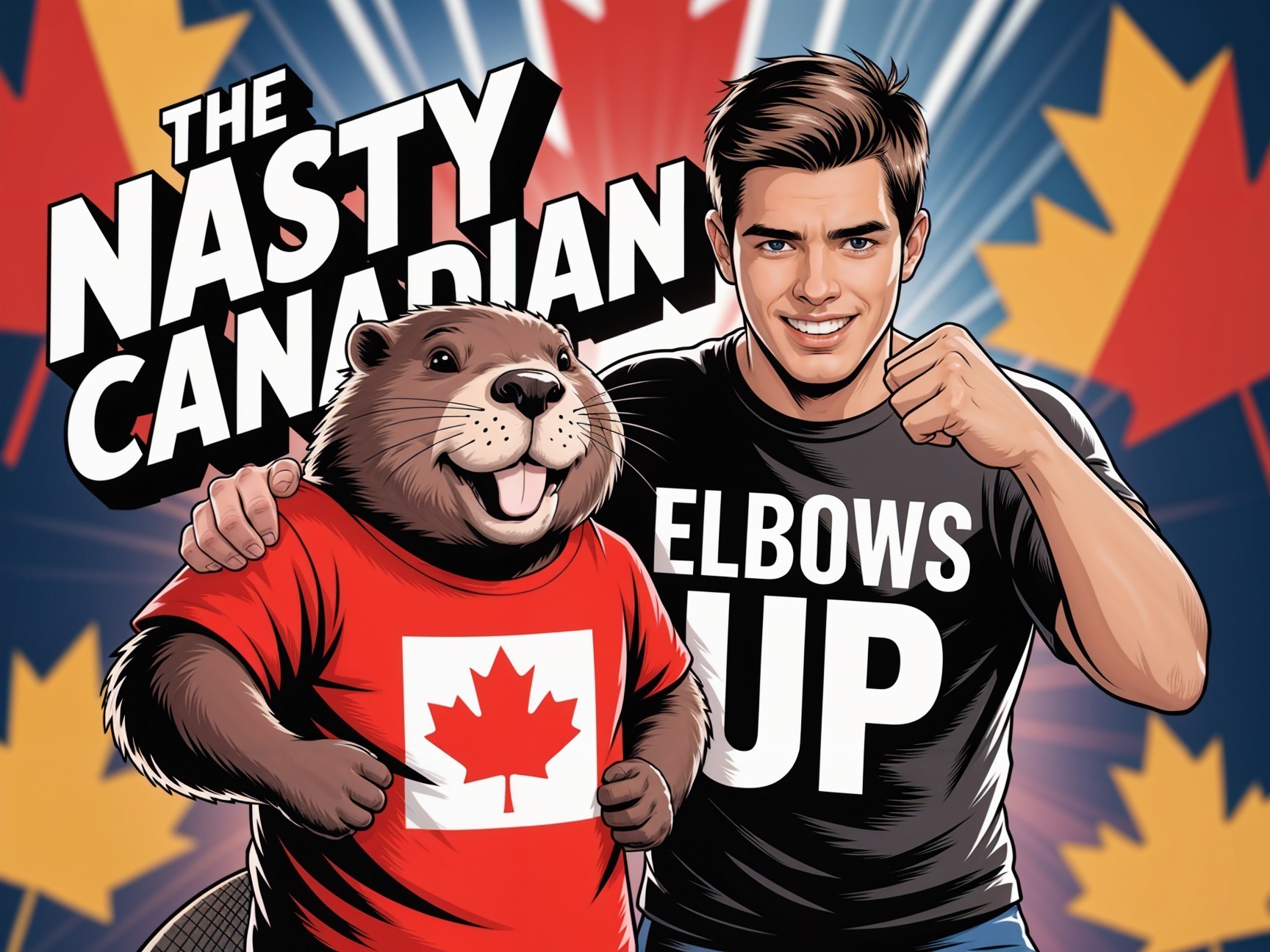Playful Illustration of Young Man and Cartoon Beaver