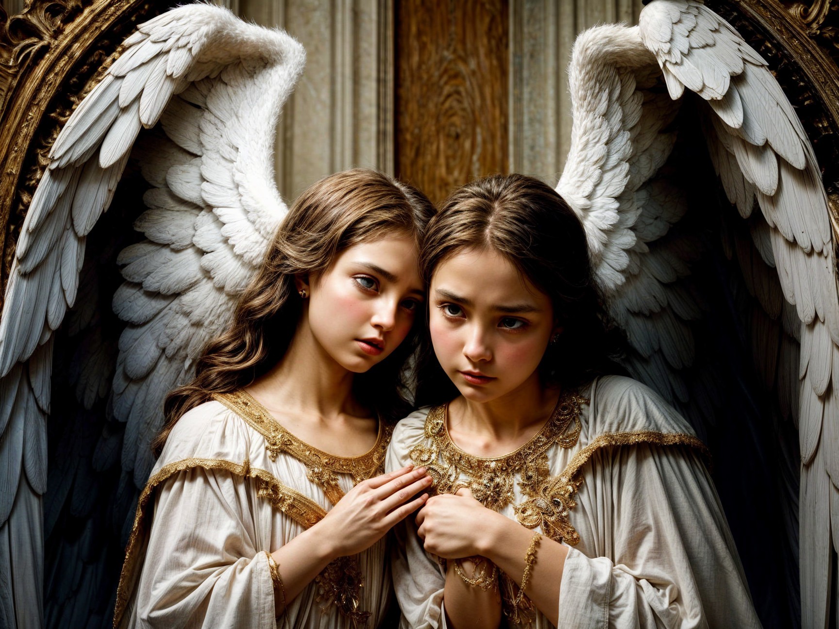 Ethereal Girls with Wings in Celestial Setting