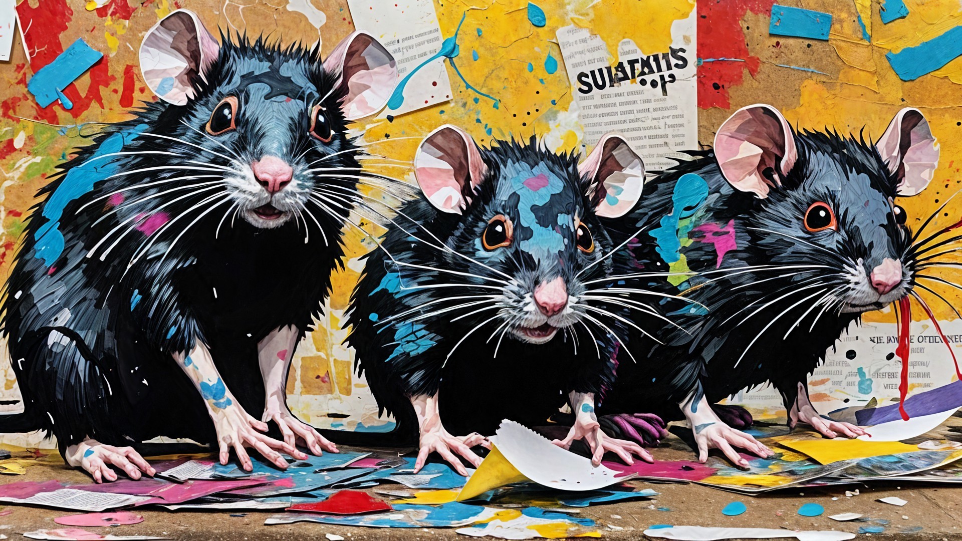 Cartoonish Rats on Colorful Textured Background