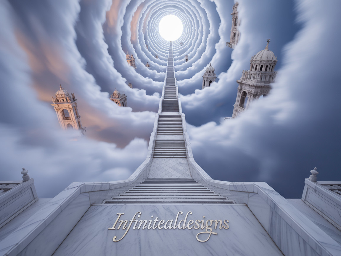 Surreal Digital Artwork of Endless Marble Staircase