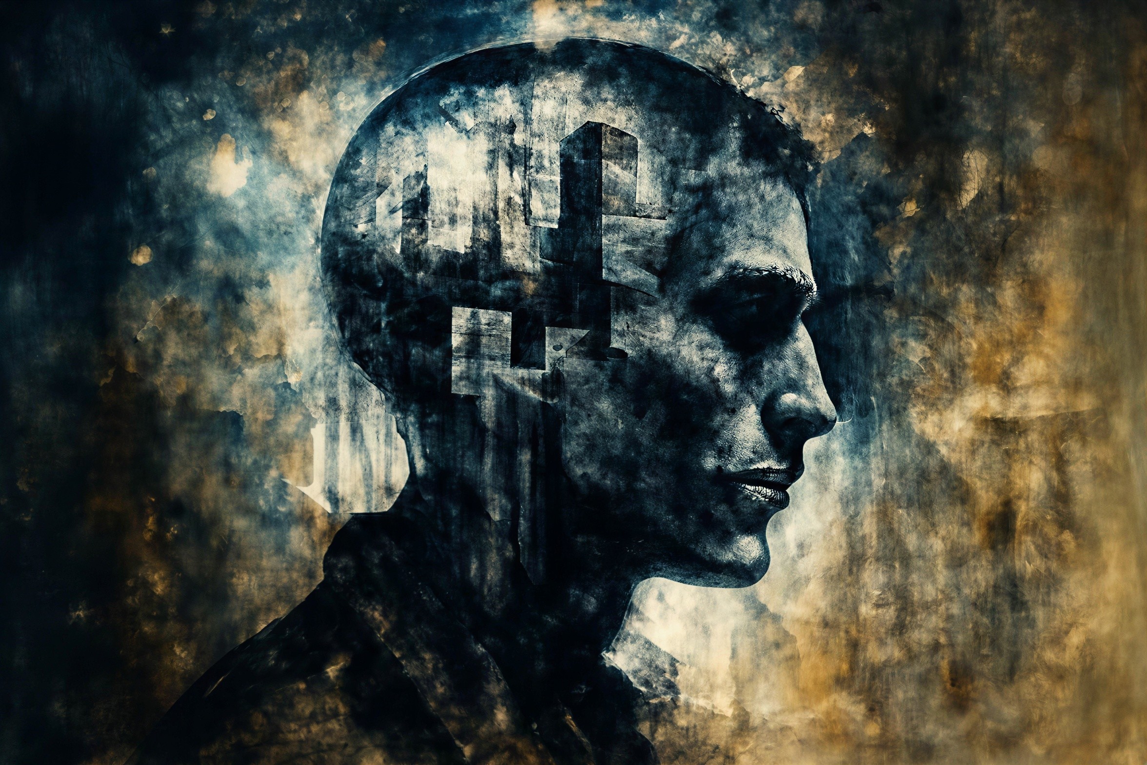 Black and White Digital Painting of a Man with Skyline