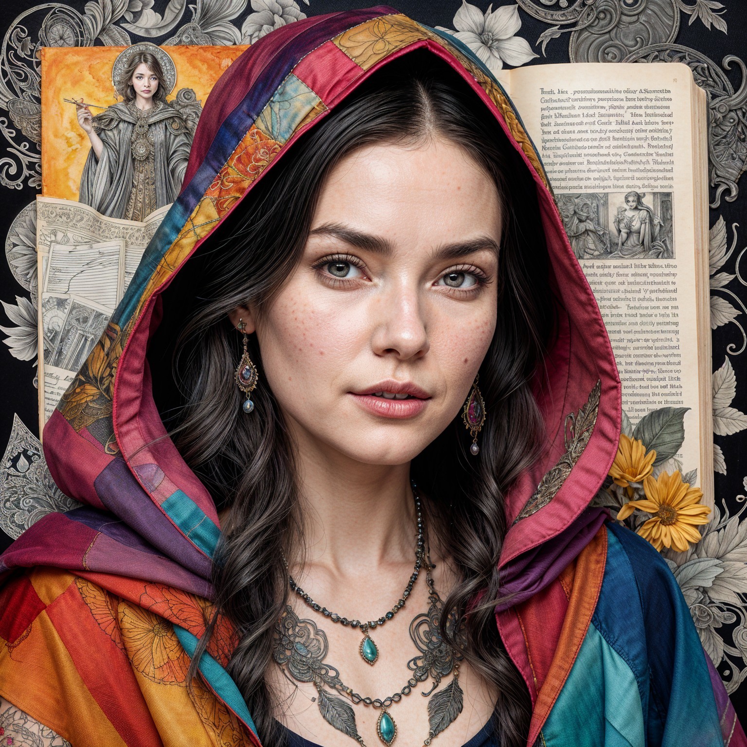 Portrait of a Woman in a Multicolored Cloak and Jewelry