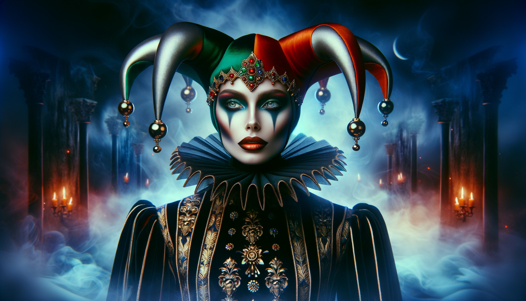 Colorful Jester Figure with Mystical Atmosphere