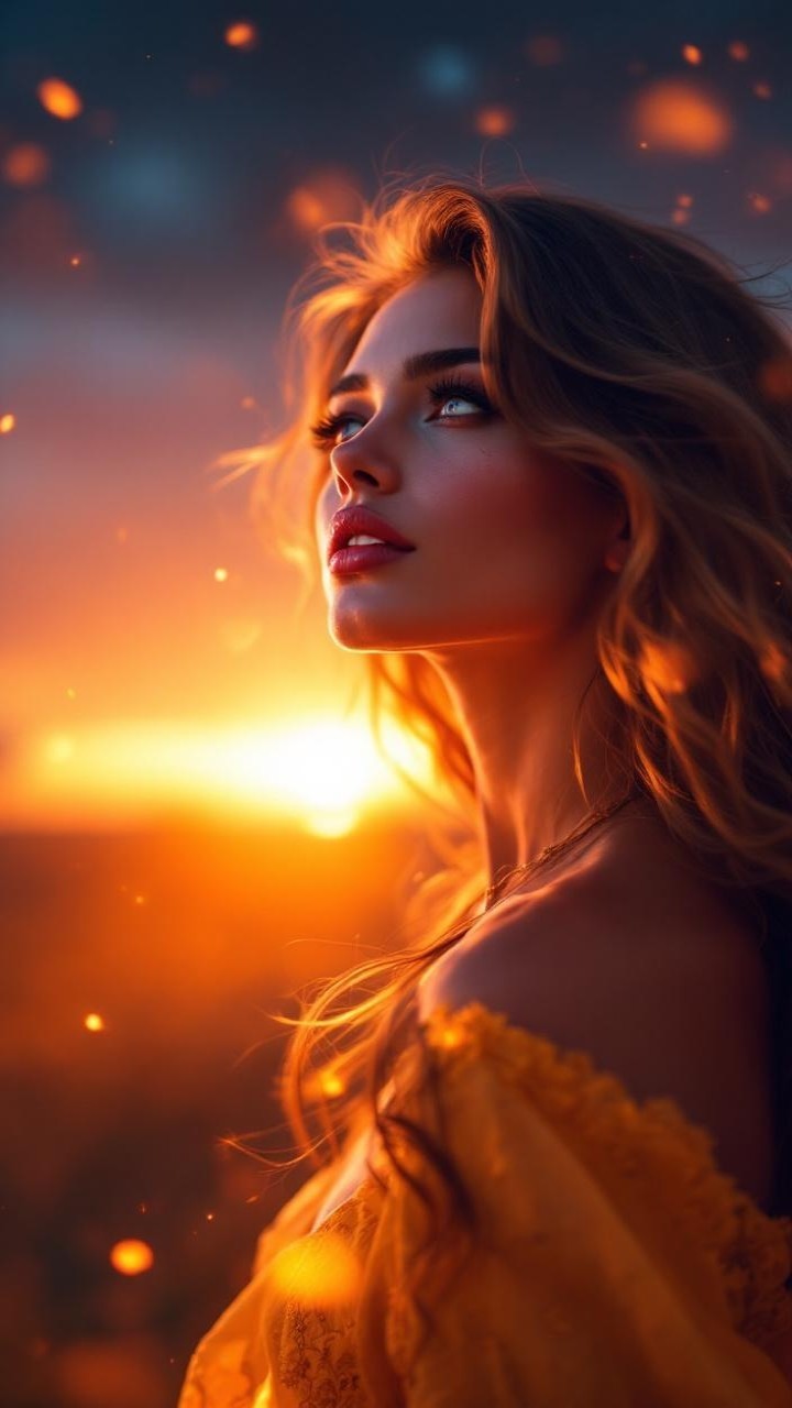 Woman with Blonde Hair in Golden Sunset Setting