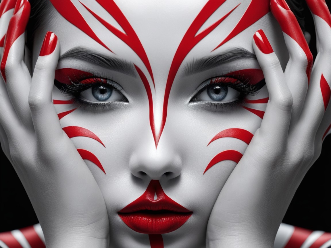 Close-up of Woman's Face with Tribal Face Paint