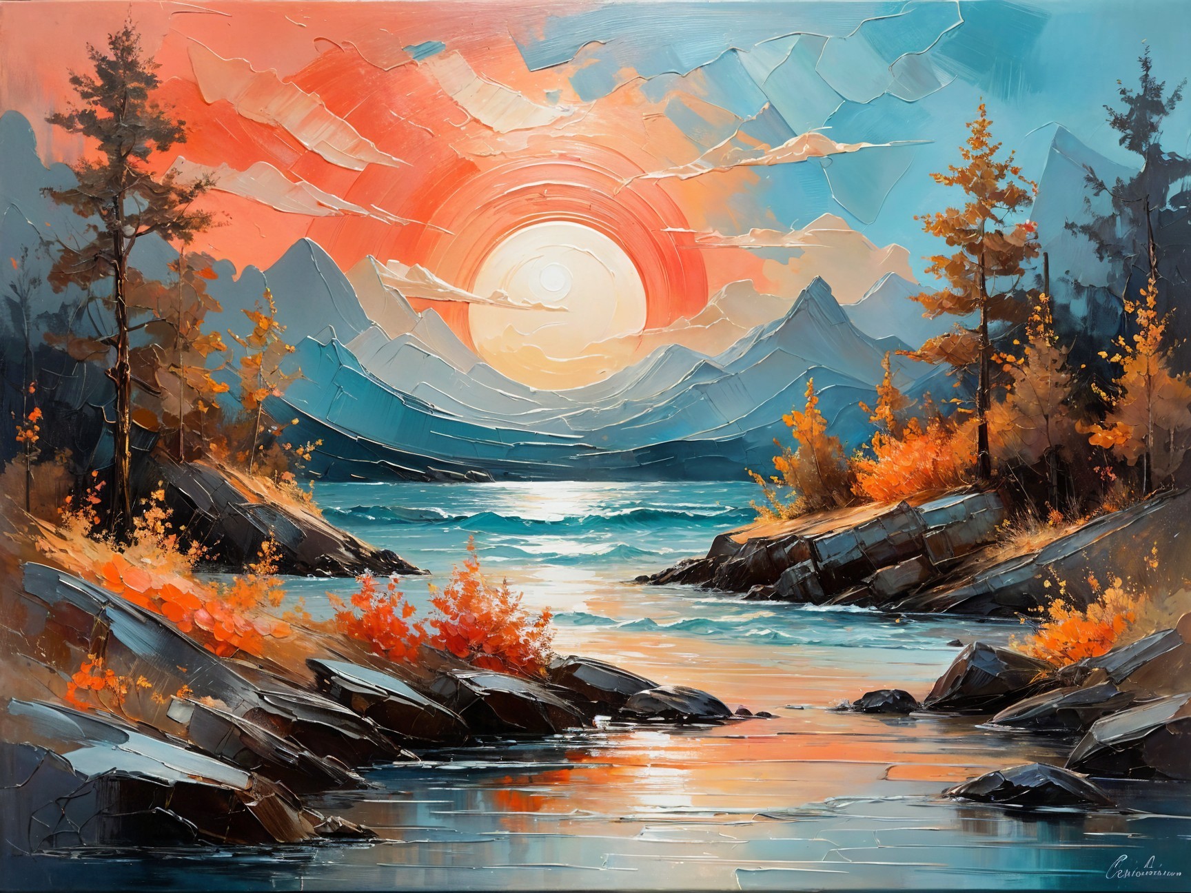 Vibrant Landscape of Lake and Autumn Foliage