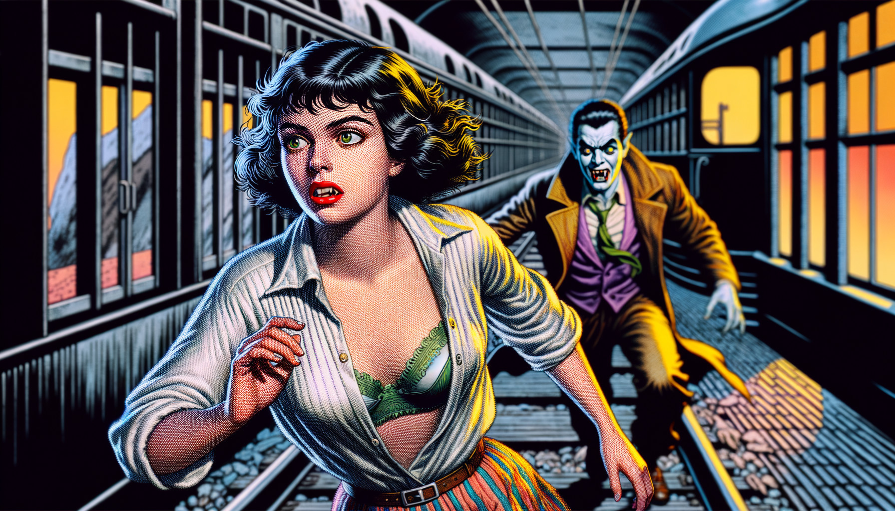 Suspenseful Subway Chase Featuring Distressed Woman