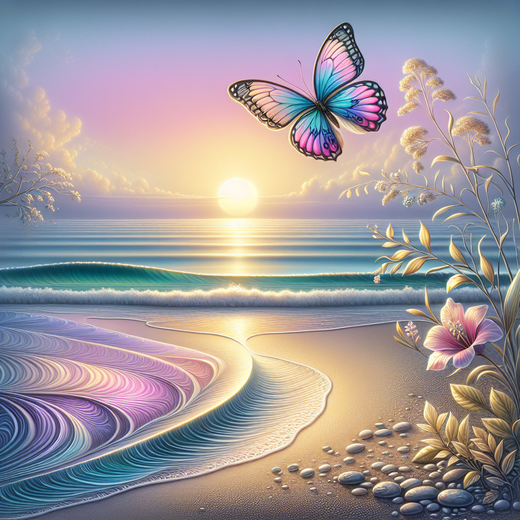 Serene Beach Scene at Sunset with Vivid Colors