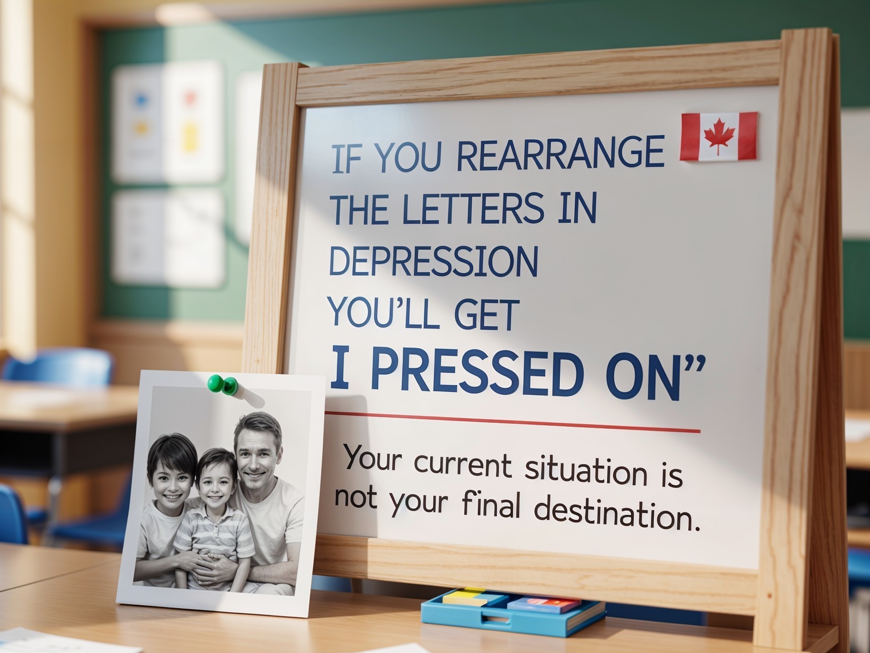 Wooden Sign with Positive Message and Family Photo