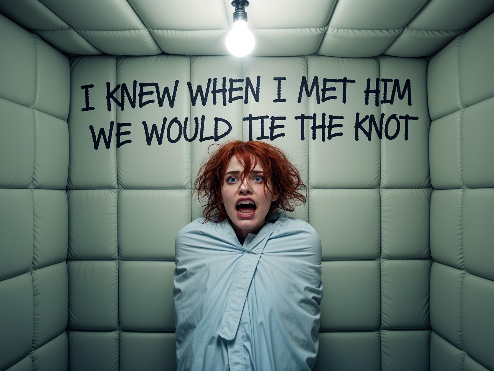 Woman with Red Hair in Padded Room Screaming