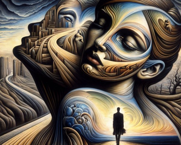 Surreal Composition of Human Profiles and Nature Elements