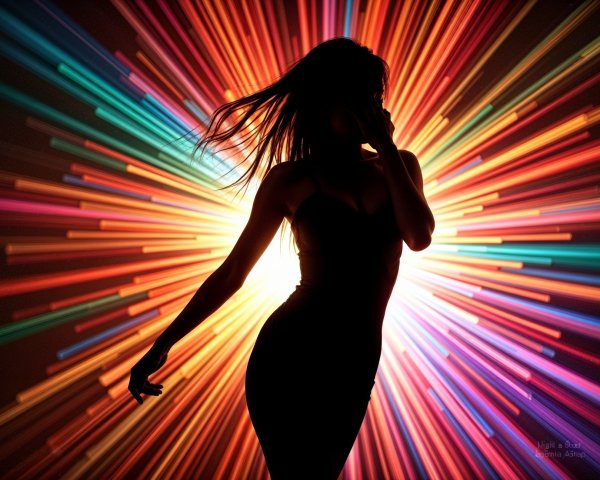 Silhouette of a Woman with Colorful Light Burst