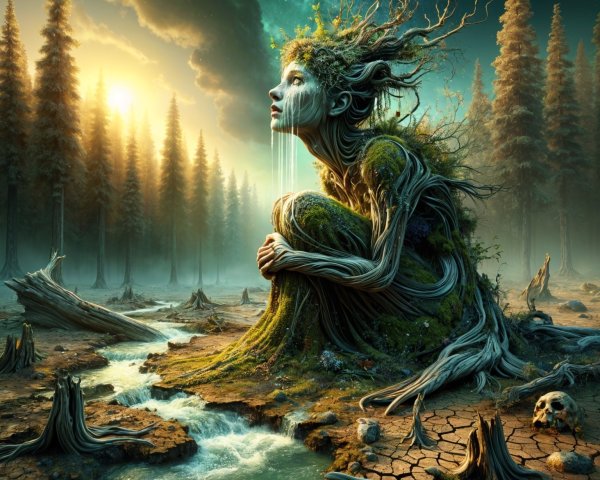 Nature-Inspired Figure in a Serene Landscape