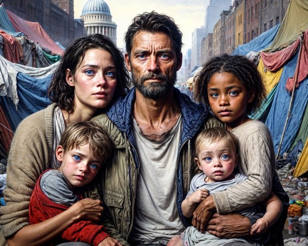 Family Portrait in Gritty Urban Makeshift Market