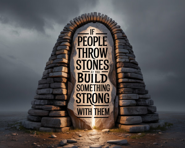 Rugged stone archway with engraved motivational quote