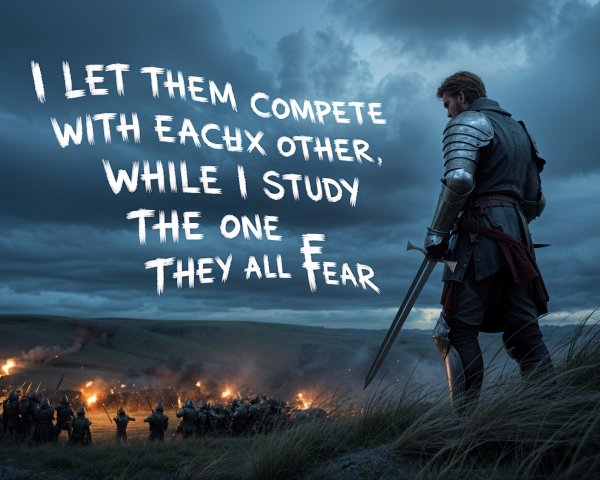 Lone Warrior Overlooks Chaotic Battlefield Scene