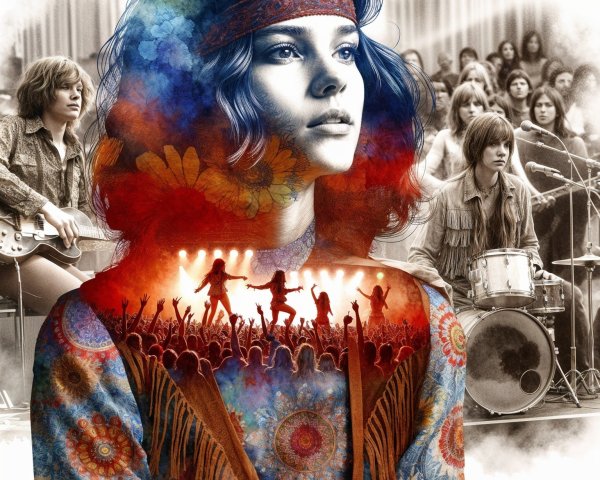 Vintage 1960s Aesthetic with Colorful Concert Scene