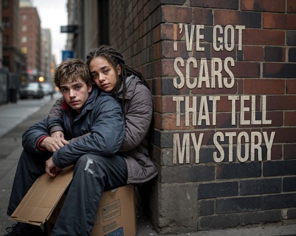 Young Individuals Against Brick Wall in Urban Setting