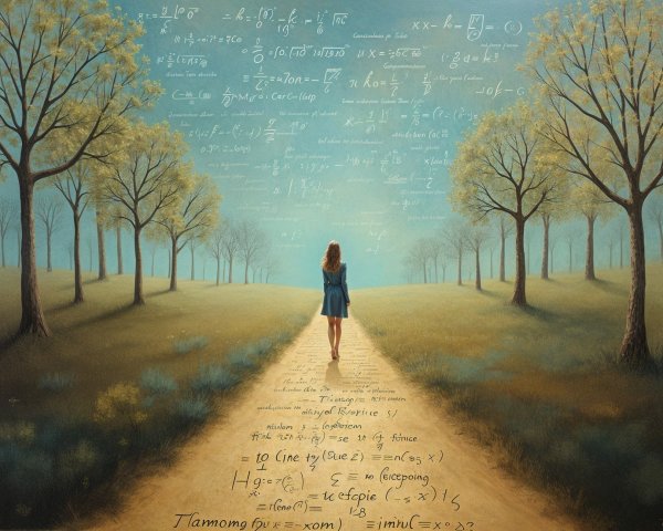 Solitary Figure in Blue Dress on Winding Path
