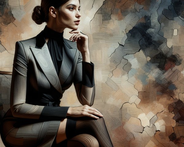 Elegant Woman in Fitted Suit with Abstract Background