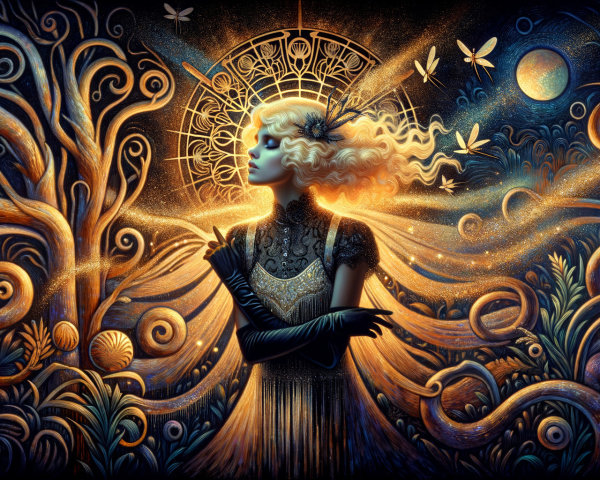 Whimsical Ethereal Figure in Dreamlike Landscape