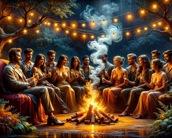Campfire Gathering in a Serene Woodland Setting