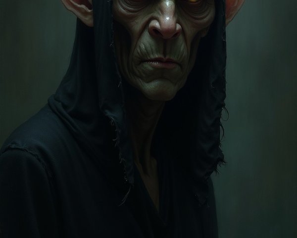 Sinister Gaunt Figure in Dark Hooded Robe