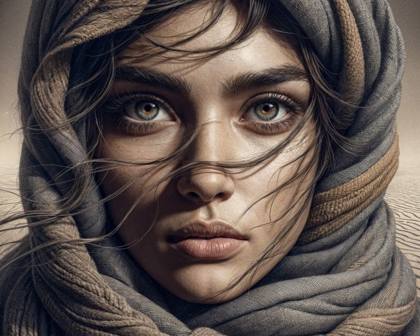 Close-up Portrait of a Young Woman with Scarf