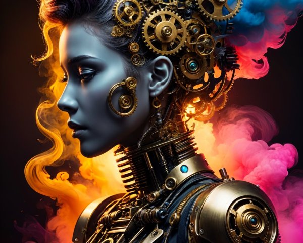 Futuristic Robotic Figure with Steampunk Aesthetic