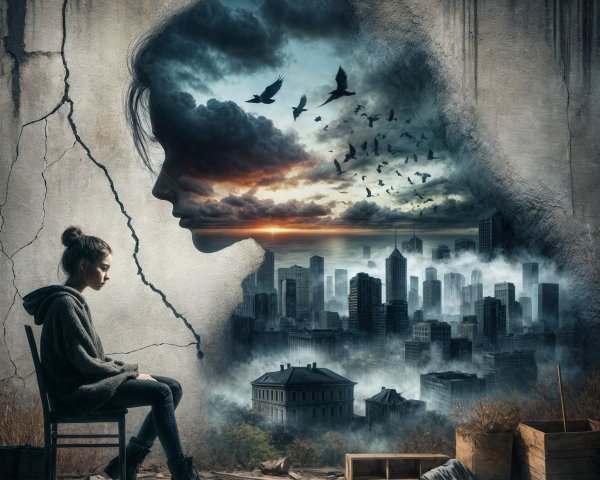 Young Woman Contemplating Against Urban Mural Background