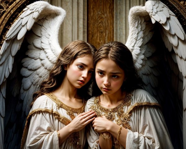 Ethereal Girls with Wings in Celestial Setting