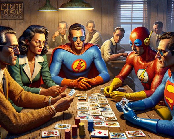 Superheroes Playing Poker in Vintage Setting