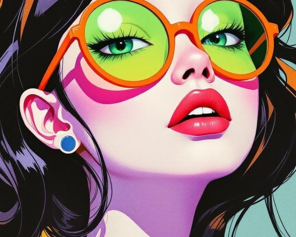 Portrait of a Young Woman with Bold Makeup and Sunglasses