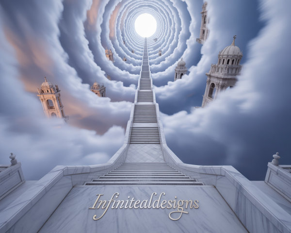 Surreal Digital Artwork of Endless Marble Staircase