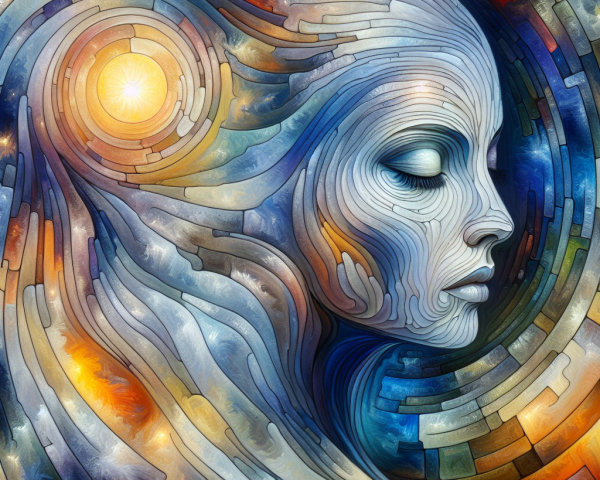 Abstract Portrait of a Woman with Cosmic Patterns