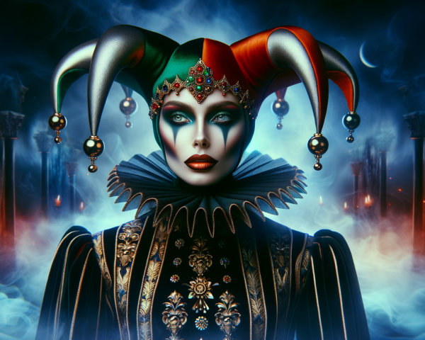 Colorful Jester Figure with Mystical Atmosphere
