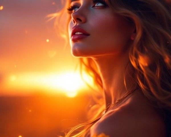 Woman with Blonde Hair in Golden Sunset Setting