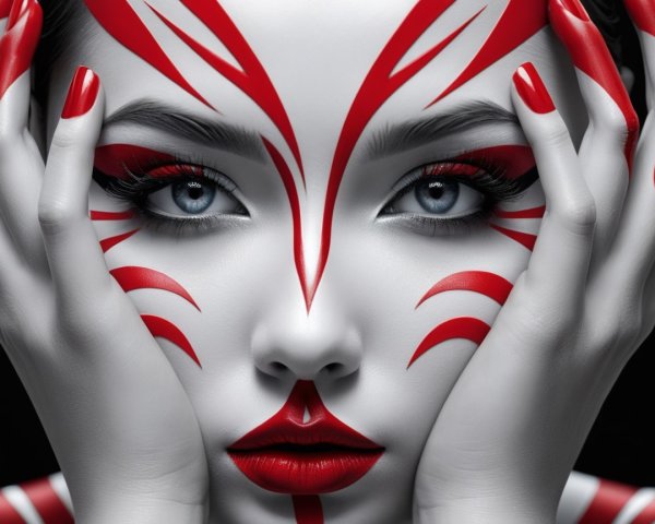 Close-up of Woman's Face with Tribal Face Paint