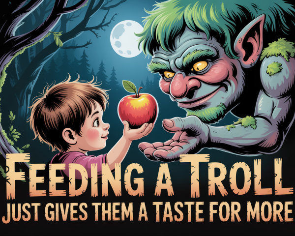 Whimsical Scene of Child and Troll Under Full Moon