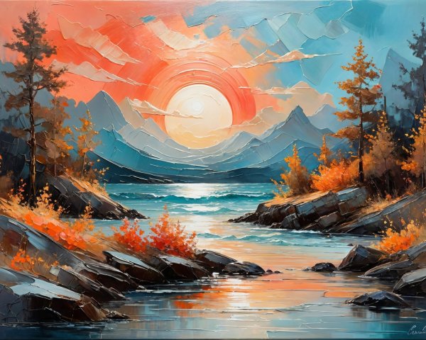 Vibrant Landscape of Lake and Autumn Foliage
