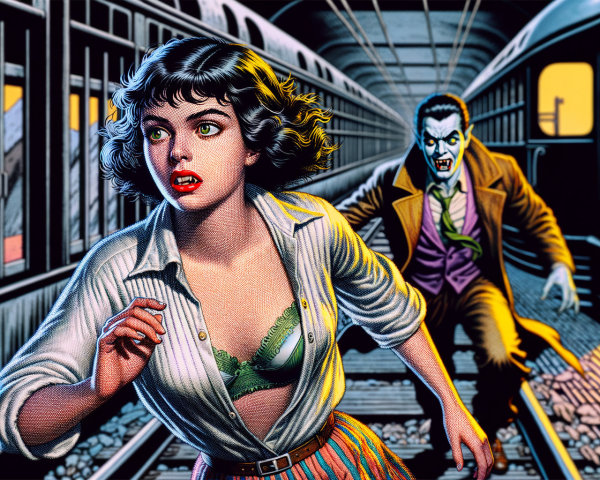 Suspenseful Subway Chase Featuring Distressed Woman