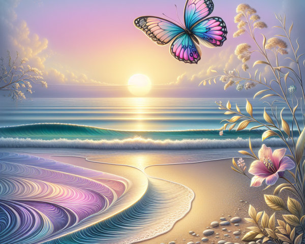 Serene Beach Scene at Sunset with Vivid Colors