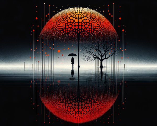 Silhouetted Figure with Umbrella Under Vibrant Canopy