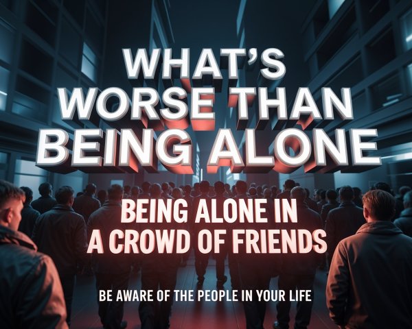 Dark Scene with Figures and Illuminated Text on Loneliness