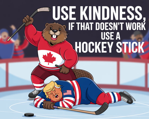 Cartoon Beaver in Hockey Jersey at Rink Scene