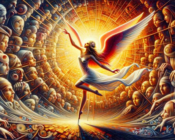 Luminous Dancer with Vibrant Wings in Colorful Scene